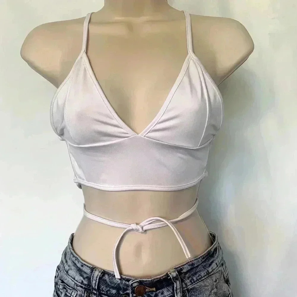 Unbranded from Romwe or shein, white wrap around halter top size small, poly